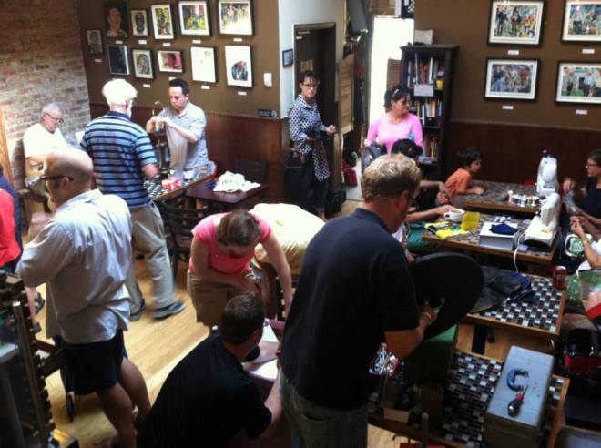 Fixing, fixing, fixing. Most of these humans have never met before, by the way. Much more interesting than going to a big box store, wouldn't you say? Also, I know that you can buy a new lamp or headphones or skirt for a reasonable amount of money, but most of the time, fixing is FREE. Beat that, Walmart.